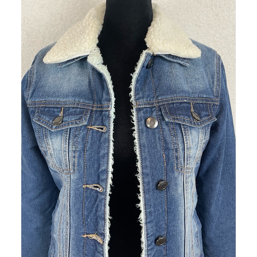 BOOHOO • Blue/White Denim Sherpa-Lined Collared Jacket, 2 - Picture 3 of 16